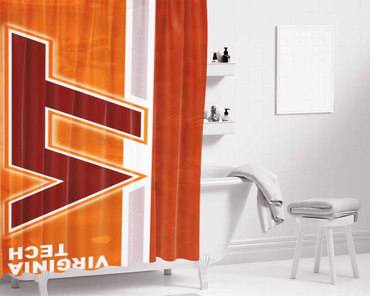 Virginia Tech Logo Bathroom Shower Curtain Fabric Waterproof | 66 X 72 Inch