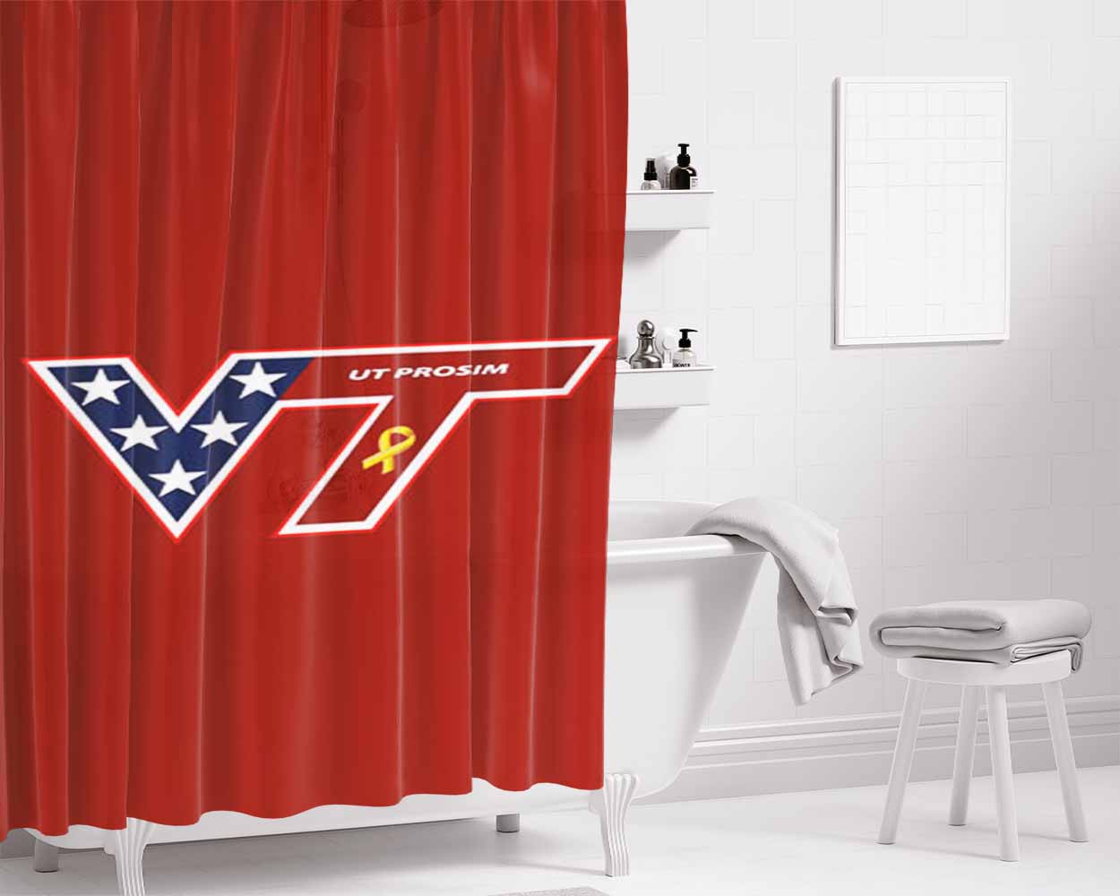 Virginia Tech Red Bathroom Shower Curtain Fabric Waterproof | 66 X 72 Inch