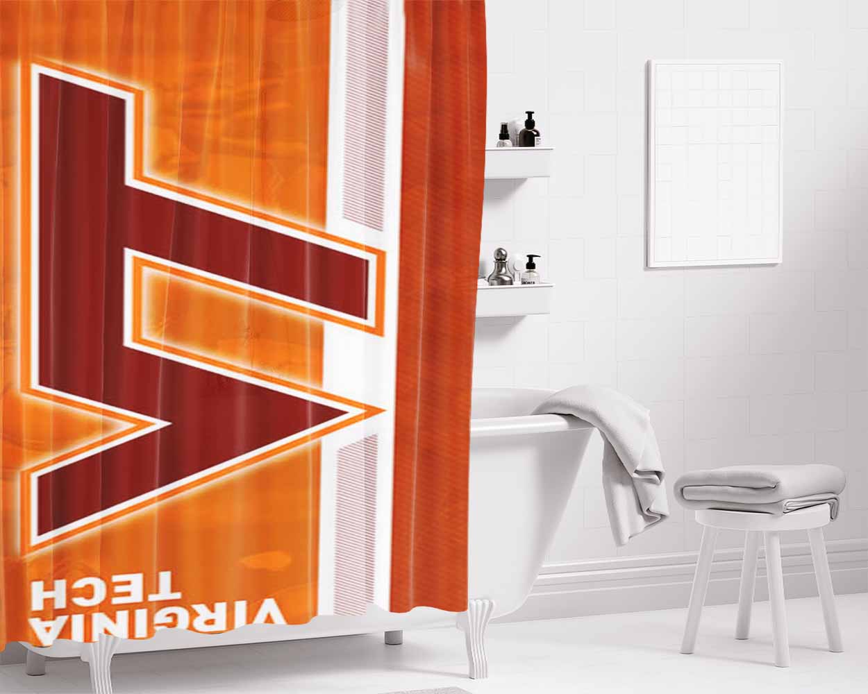 Virginia Tech Stripe Bathroom Shower Curtain Fabric Waterproof | 66 X 72 Inch