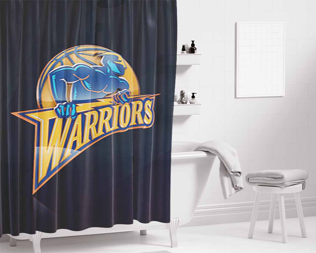 Warriors Logo Bathroom Shower Curtain Fabric Waterproof | 66 X 72 Inch