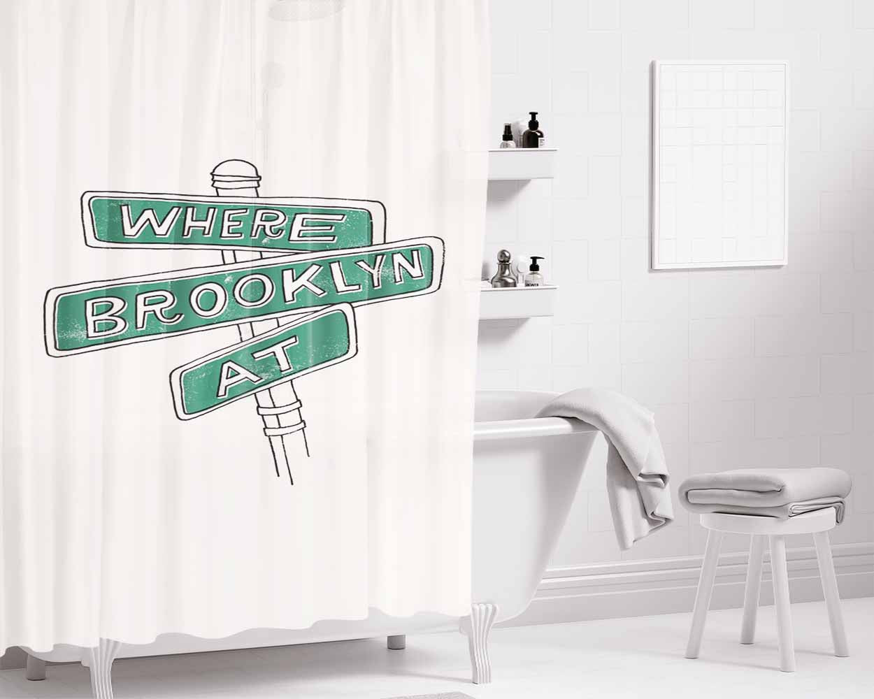 Where Brooklyn At Bathroom Shower Curtain Fabric Waterproof | 66 X 72 Inch