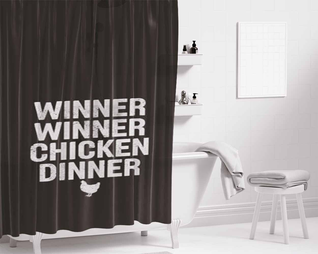Winner Winner Chicken Dinner Bathroom Shower Curtain Fabric Waterproof | 66 X 72 Inch