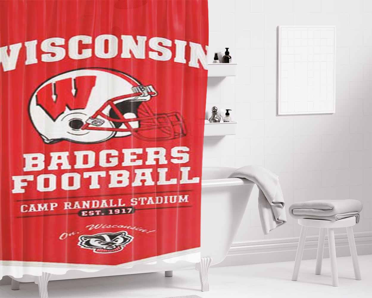 Wisconsin Badgers Champ Banner Bathroom Shower Curtain Fabric Waterproof | 66 X 72 Inch