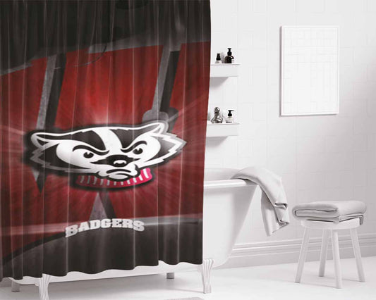 Wisconsin Badgers Logo Bathroom Shower Curtain Fabric Waterproof | 66 X 72 Inch