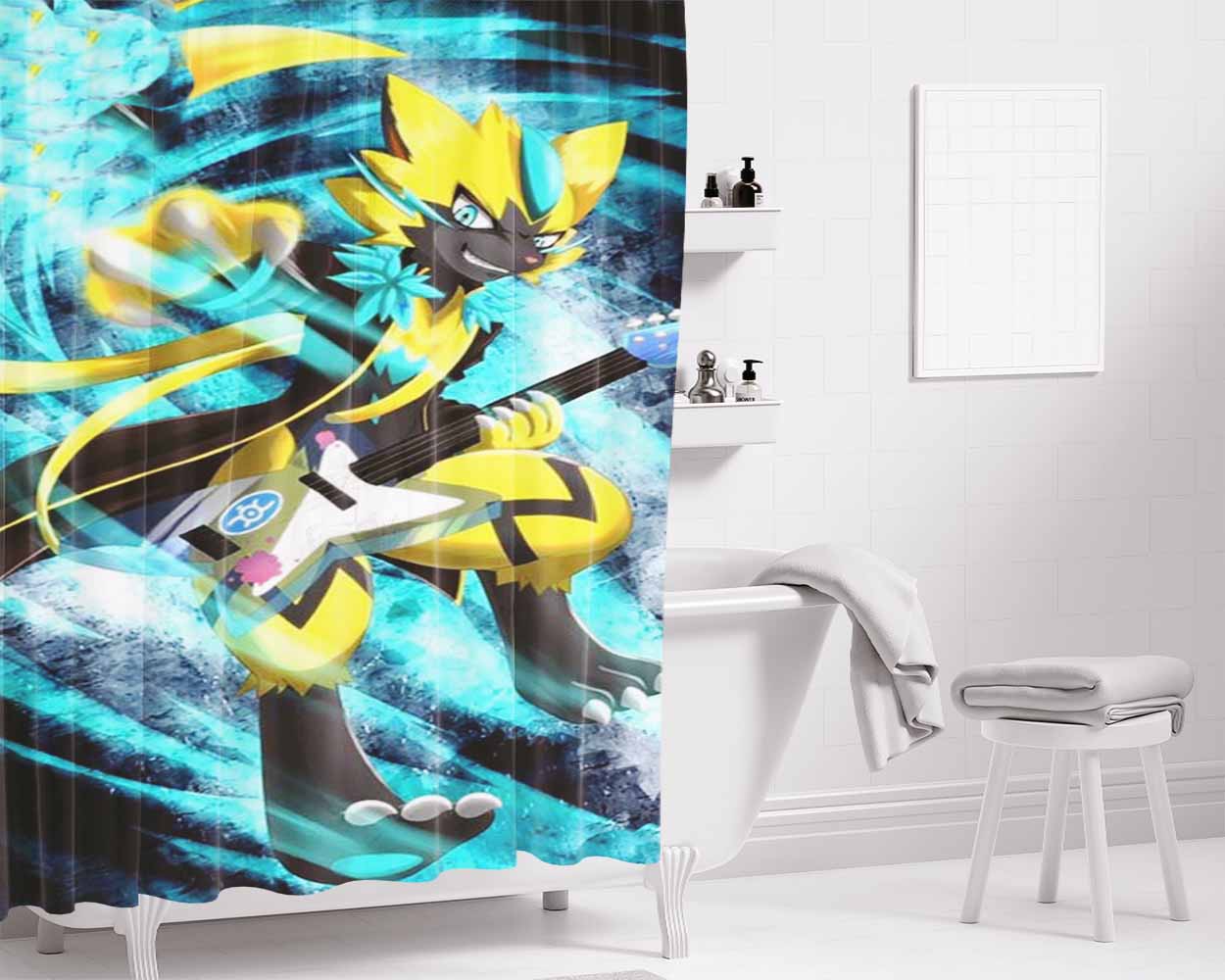 Zeraora With Guitar Bathroom Shower Curtain Fabric Waterproof | 66 X 72 Inch