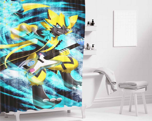 Zeraora With Guitar Bathroom Shower Curtain Fabric Waterproof | 66 X 72 Inch