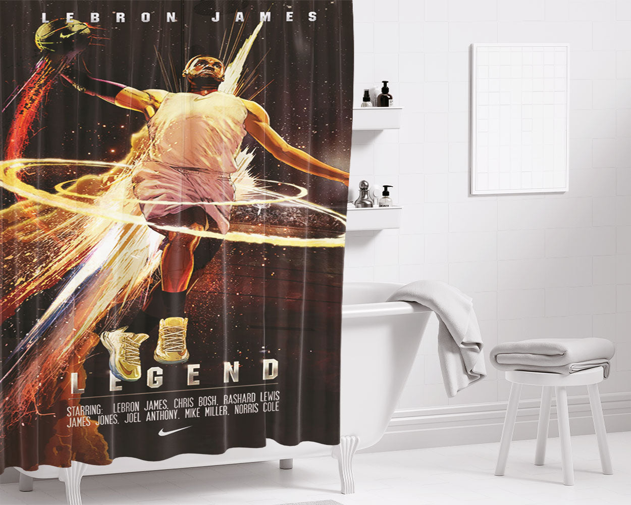 Legend Nba Lebron James Slam Dunk Bathroom Shower Curtain Fabric Waterproof | 66 X 72 Inch