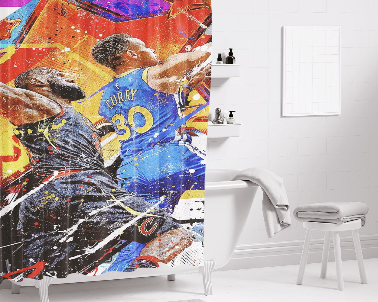 Legend Nba Star Watercolor Bathroom Shower Curtain Fabric Waterproof | 66 X 72 Inch