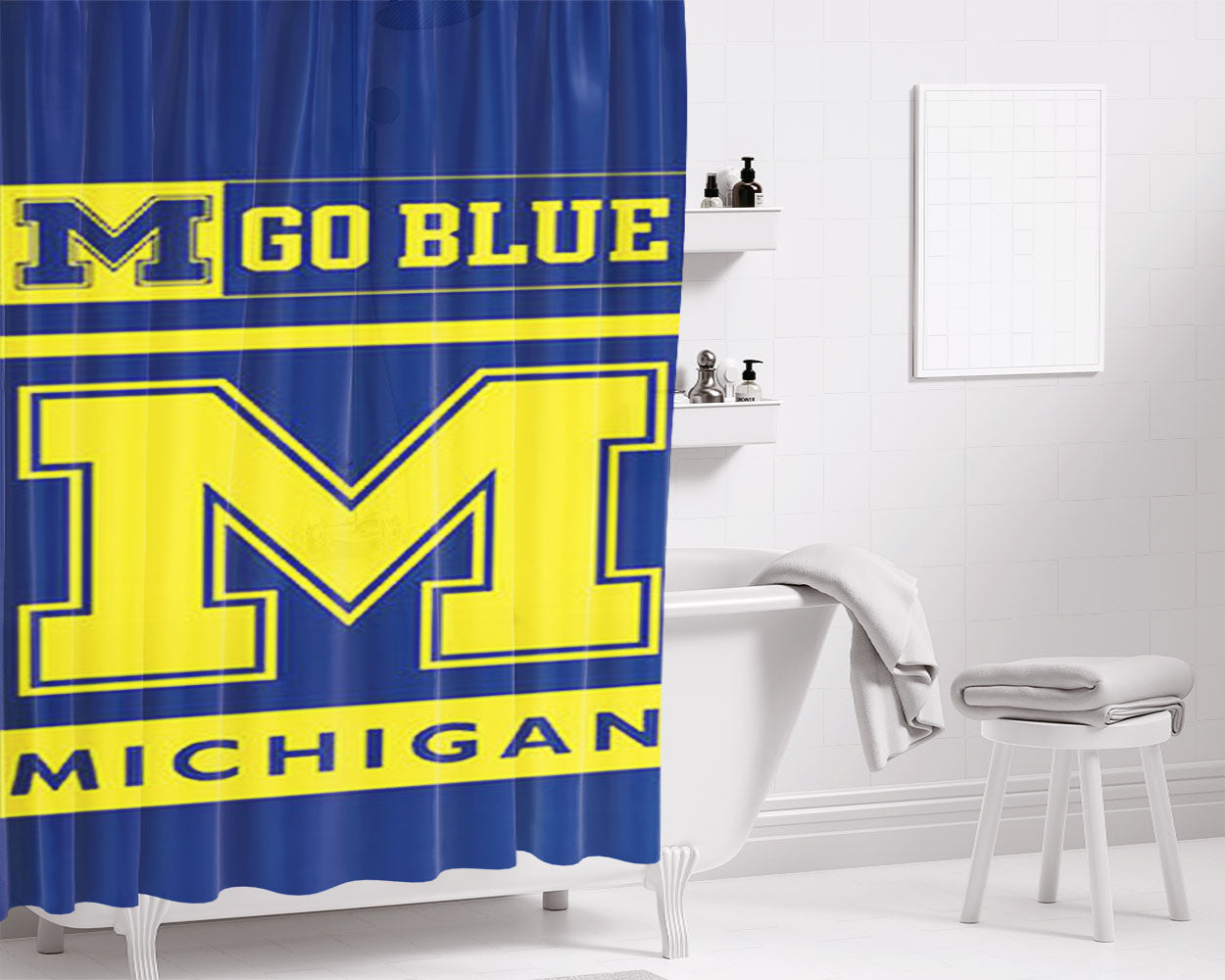 M Go Blue Michigan Bathroom Shower Curtain Fabric Waterproof | 66 X 72 Inch