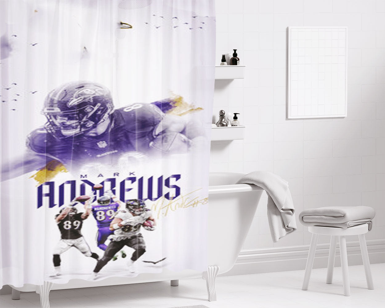Mark Andrews Baltimore Ravens Bathroom Shower Curtain Fabric Waterproof | 66 X 72 Inch