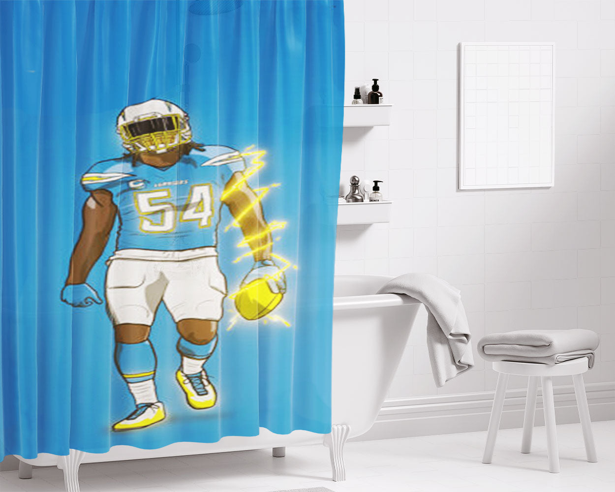 Melvin Ingram Los Angeles Chargers Bathroom Shower Curtain Fabric Waterproof | 66 X 72 Inch