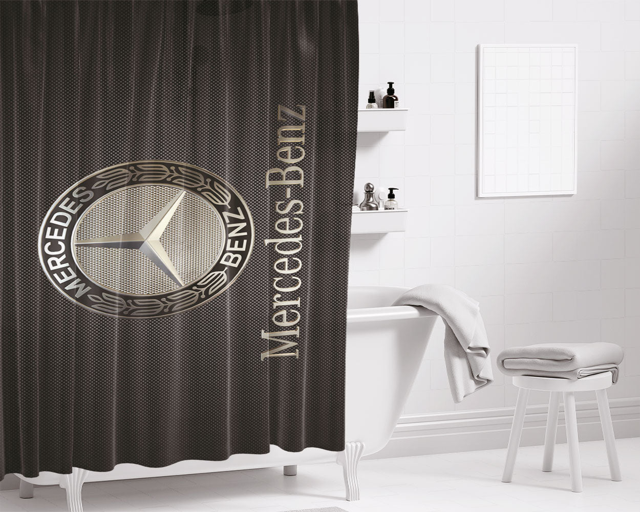 Mercedes-Benz Logo Bathroom Shower Curtain Fabric Waterproof | 66 X 72 Inch
