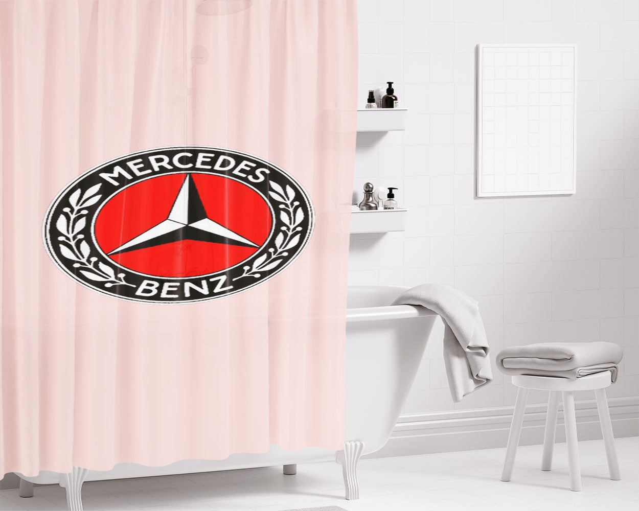 Mercedes Benz Car Logo Bathroom Shower Curtain Fabric Waterproof | 66 X 72 Inch