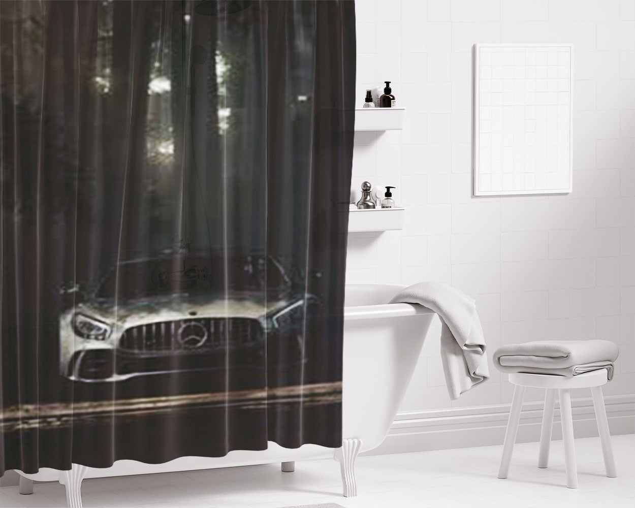 Mercedes Benz Stripes Bathroom Shower Curtain Fabric Waterproof | 66 X 72 Inch
