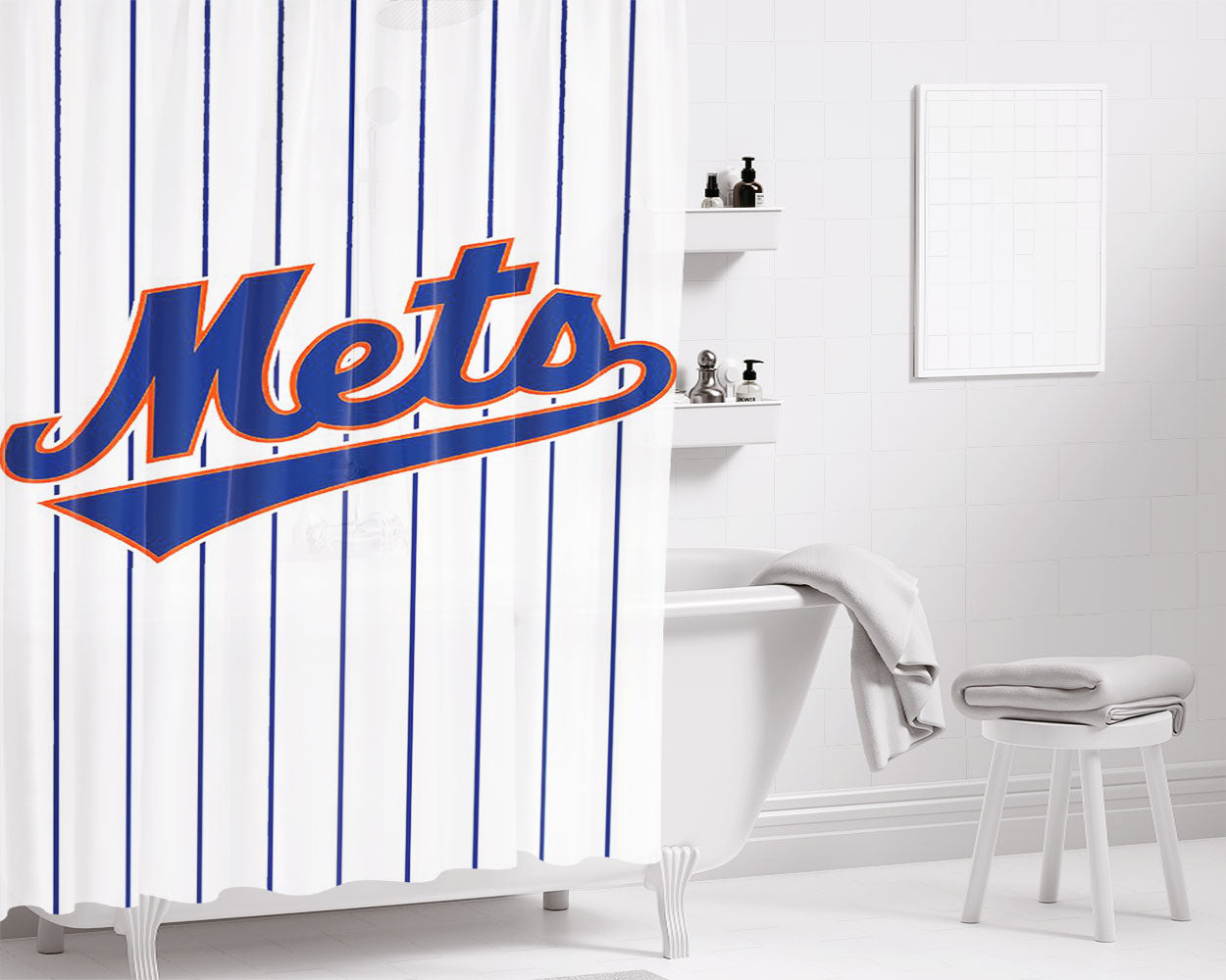 Mets Baseball Los Angeles Bathroom Shower Curtain Fabric Waterproof | 66 X 72 Inch