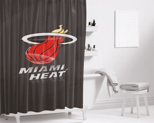 Personalized Miami Heat Basketball Team 3D Logo Wallpaper Shower Curtain Farmhouse Bathroom Decor