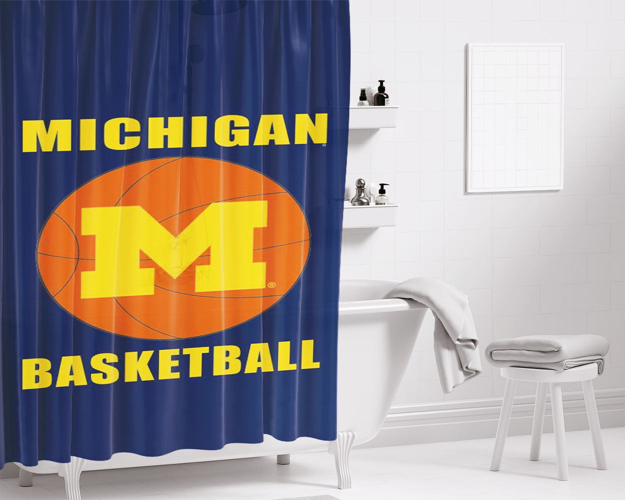 Michigan Basketball Bathroom Shower Curtain Fabric Waterproof | 66 X 72 Inch