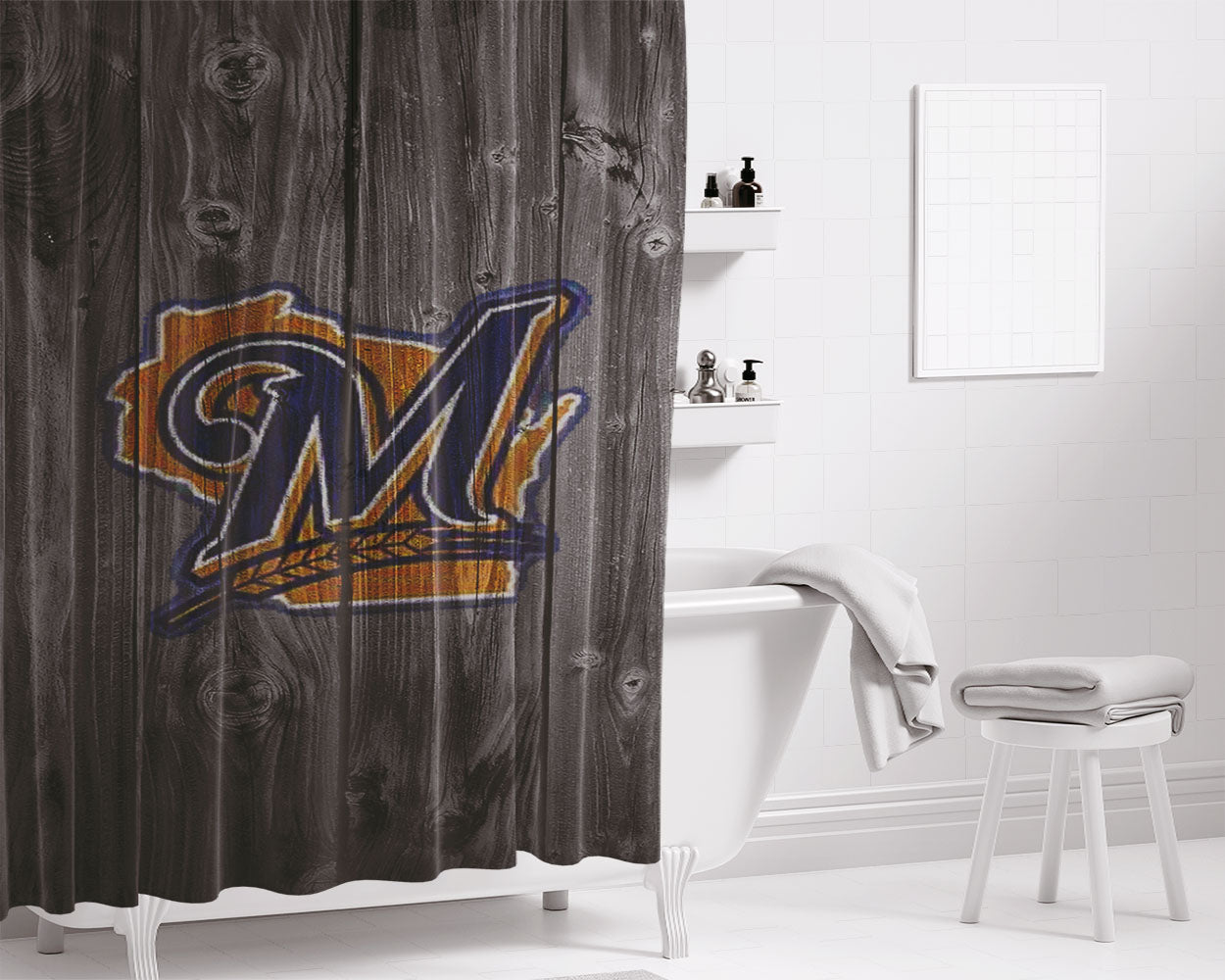 Michigan Logo Dark Wood Wallpaper Bathroom Shower Curtain Fabric Waterproof | 66 X 72 Inch
