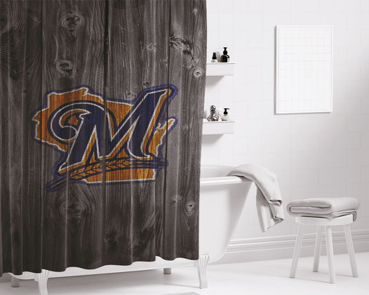 Personalized Michigan Logo Dark Wood Wallpaper Shower Curtain Farmhouse Bathroom Decor
