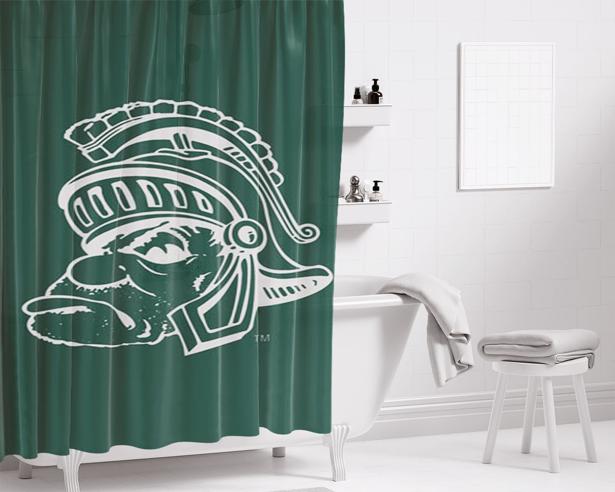 Michigan State Cartoon Bathroom Shower Curtain Fabric Waterproof | 66 X 72 Inch