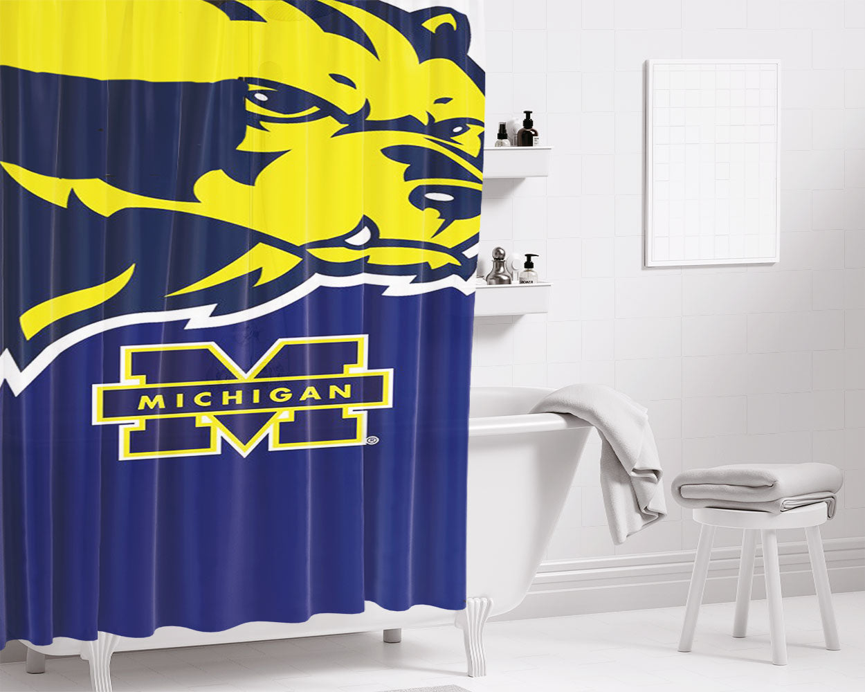 Michigan Wolverines 5 Bathroom Shower Curtain Fabric Waterproof | 66 X 72 Inch