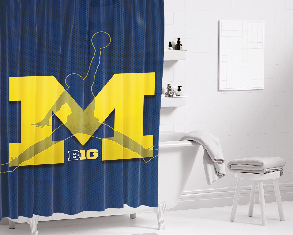 Michigan Wolverines Basketball Bathroom Shower Curtain Fabric Waterproof | 66 X 72 Inch