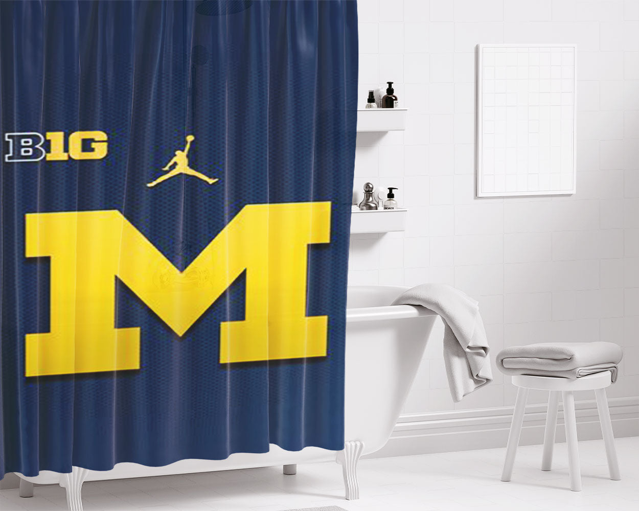 Michigan Wolverines Blue Logo Bathroom Shower Curtain Fabric Waterproof | 66 X 72 Inch