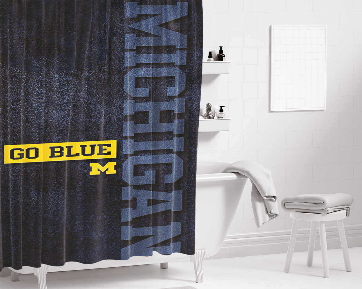 Michigan Wolverines Football 3 Bathroom Shower Curtain Fabric Waterproof | 66 X 72 Inch