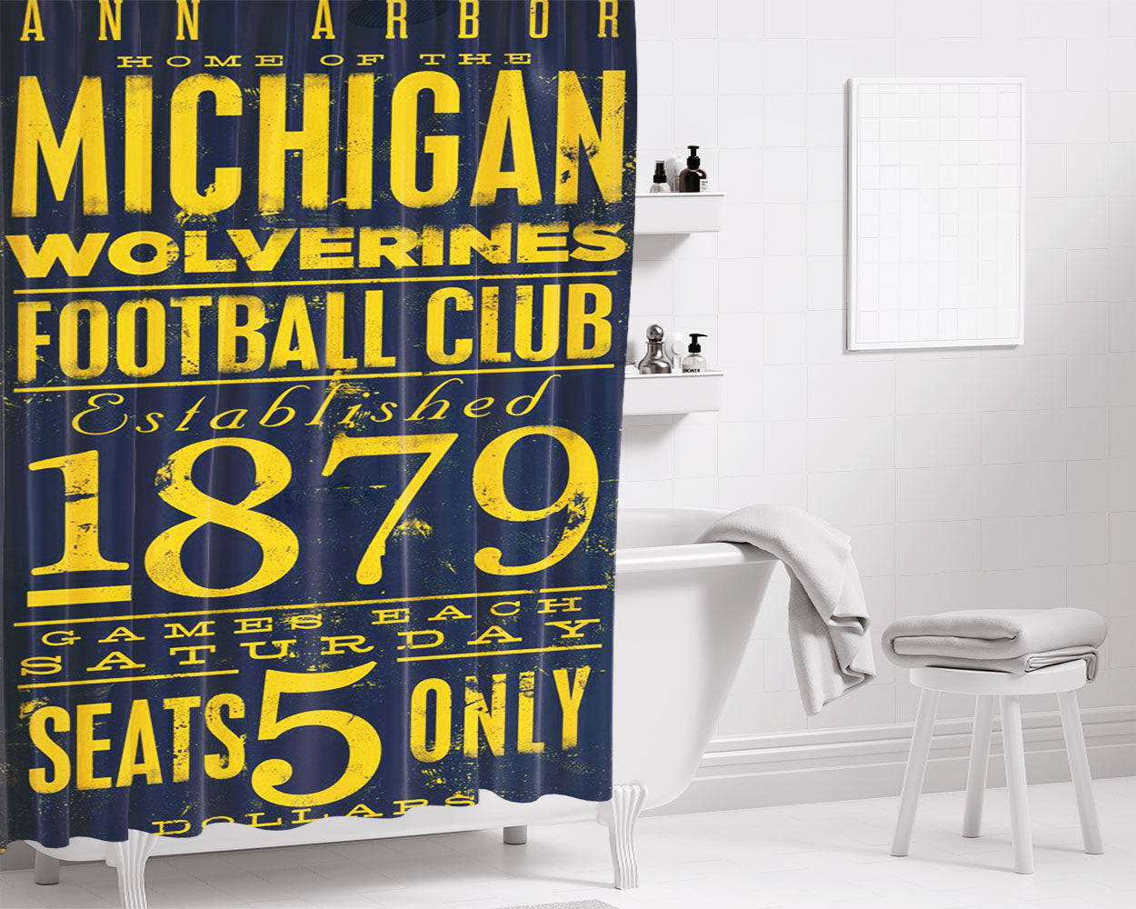 Michigan Wolverines Football Club Art Font Bathroom Shower Curtain Fabric Waterproof | 66 X 72 Inch