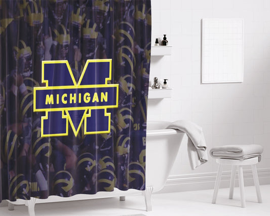 Personalized Michigan Wolverines Football Logo Shower Curtain Farmhouse Bathroom Decor