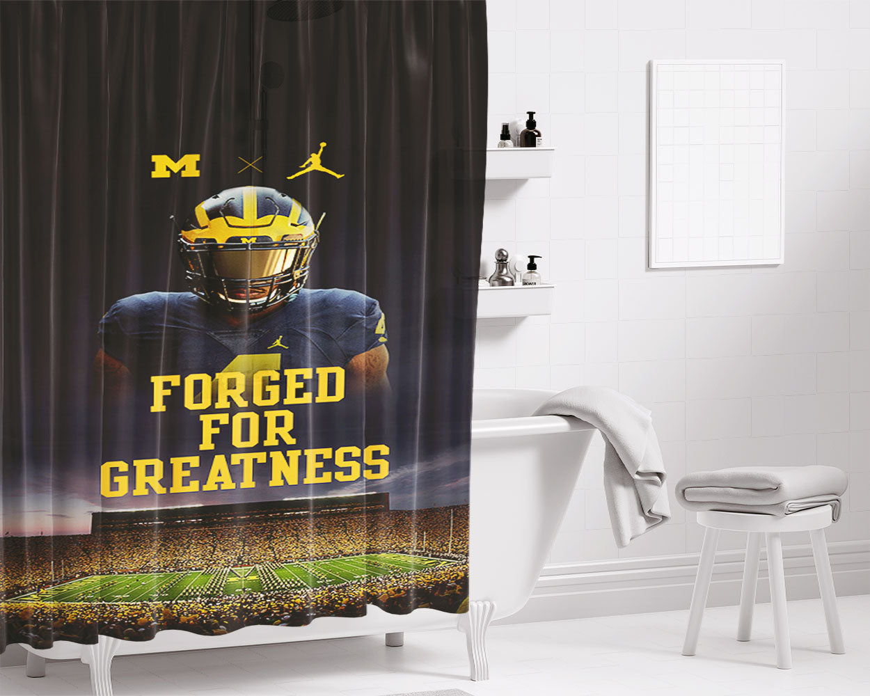 Michigan Wolverines For Greatness Bathroom Shower Curtain Fabric Waterproof | 66 X 72 Inch