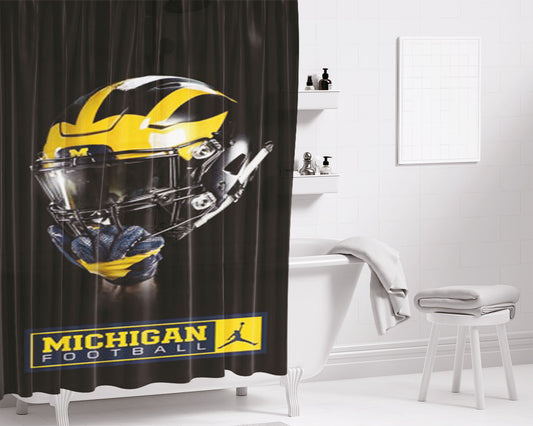 Personalized Michigan Wolverines Helmet_Magic Shower Curtain Farmhouse Bathroom Decor