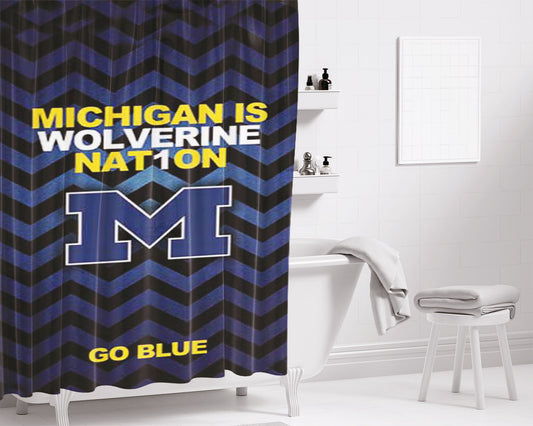 Personalized Michigan Wolverines Logo Stripes Go Blue Shower Curtain Farmhouse Bathroom Decor