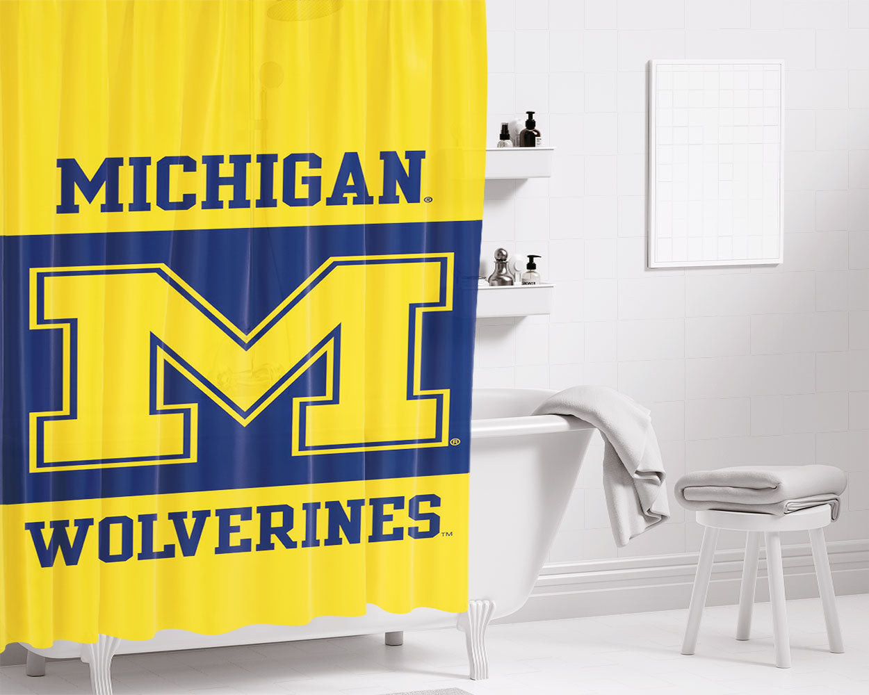Michigan Wolverines Mobile Bathroom Shower Curtain Fabric Waterproof | 66 X 72 Inch