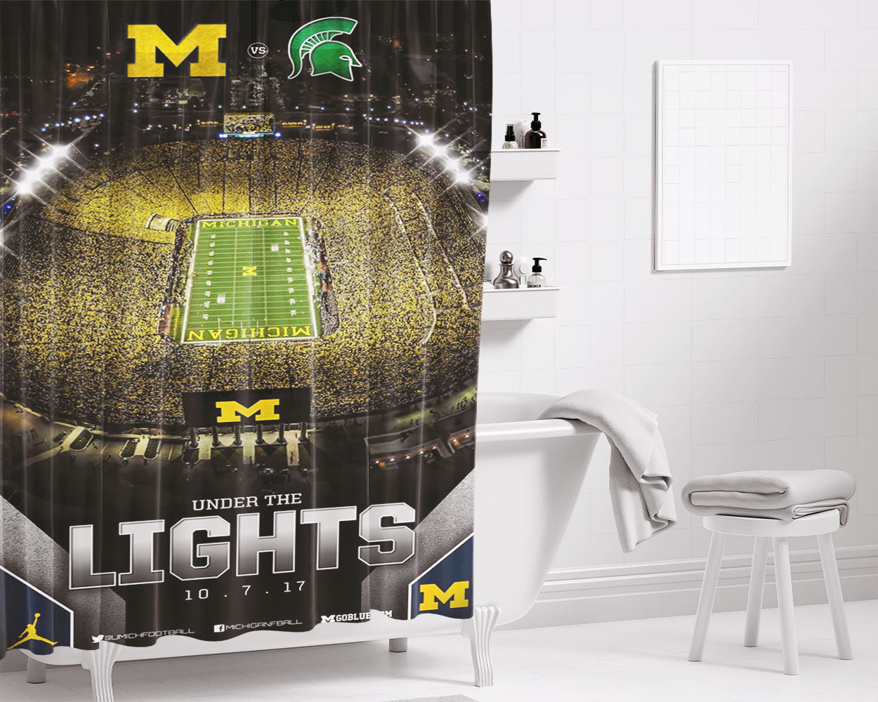 Michigan Wolverines Stadium Bathroom Shower Curtain Fabric Waterproof | 66 X 72 Inch