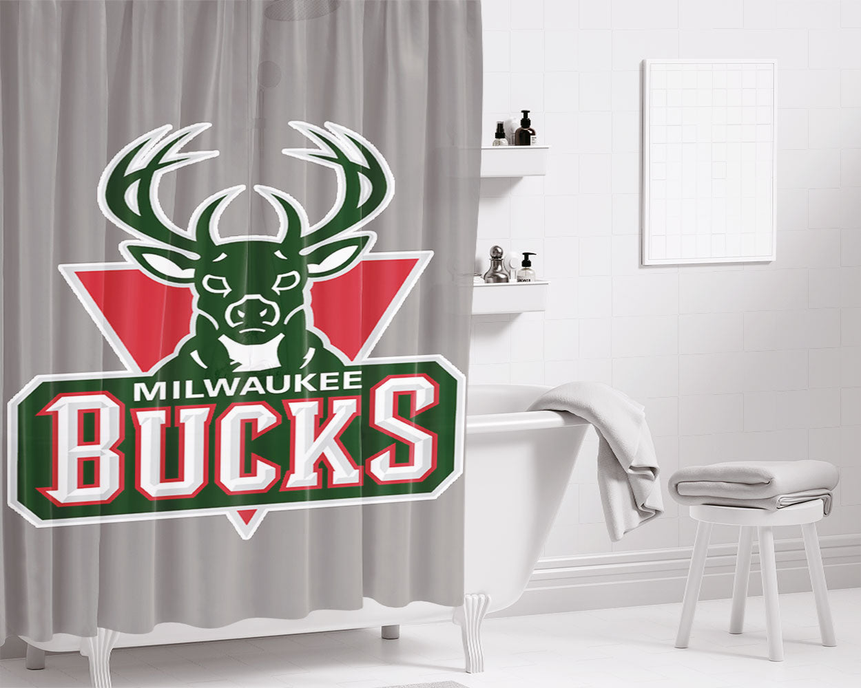 Milwaikee Bucks Basketball Bathroom Shower Curtain Fabric Waterproof | 66 X 72 Inch