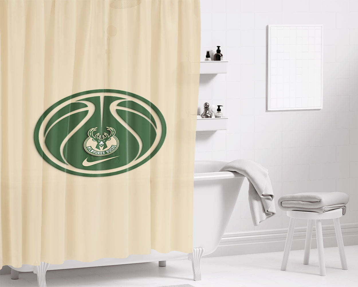 Milwaukee Bucks Basketball Logo Bathroom Shower Curtain Fabric Waterproof | 66 X 72 Inch