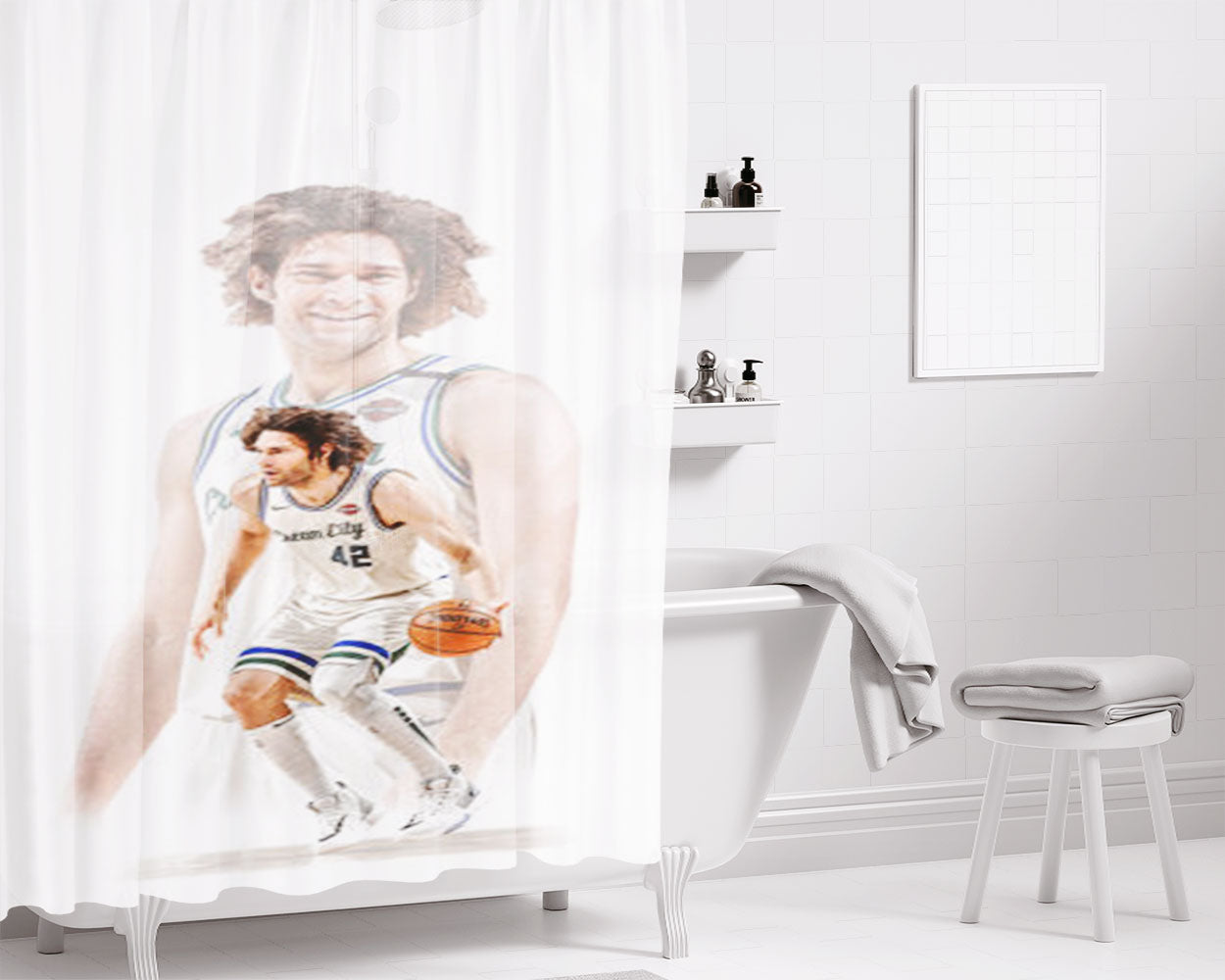 Milwaukee Bucks Robin Lopez Bathroom Shower Curtain Fabric Waterproof | 66 X 72 Inch
