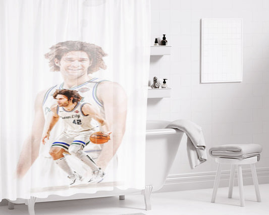 Personalized Milwaukee Bucks Robin Lopez Shower Curtain Farmhouse Bathroom Decor