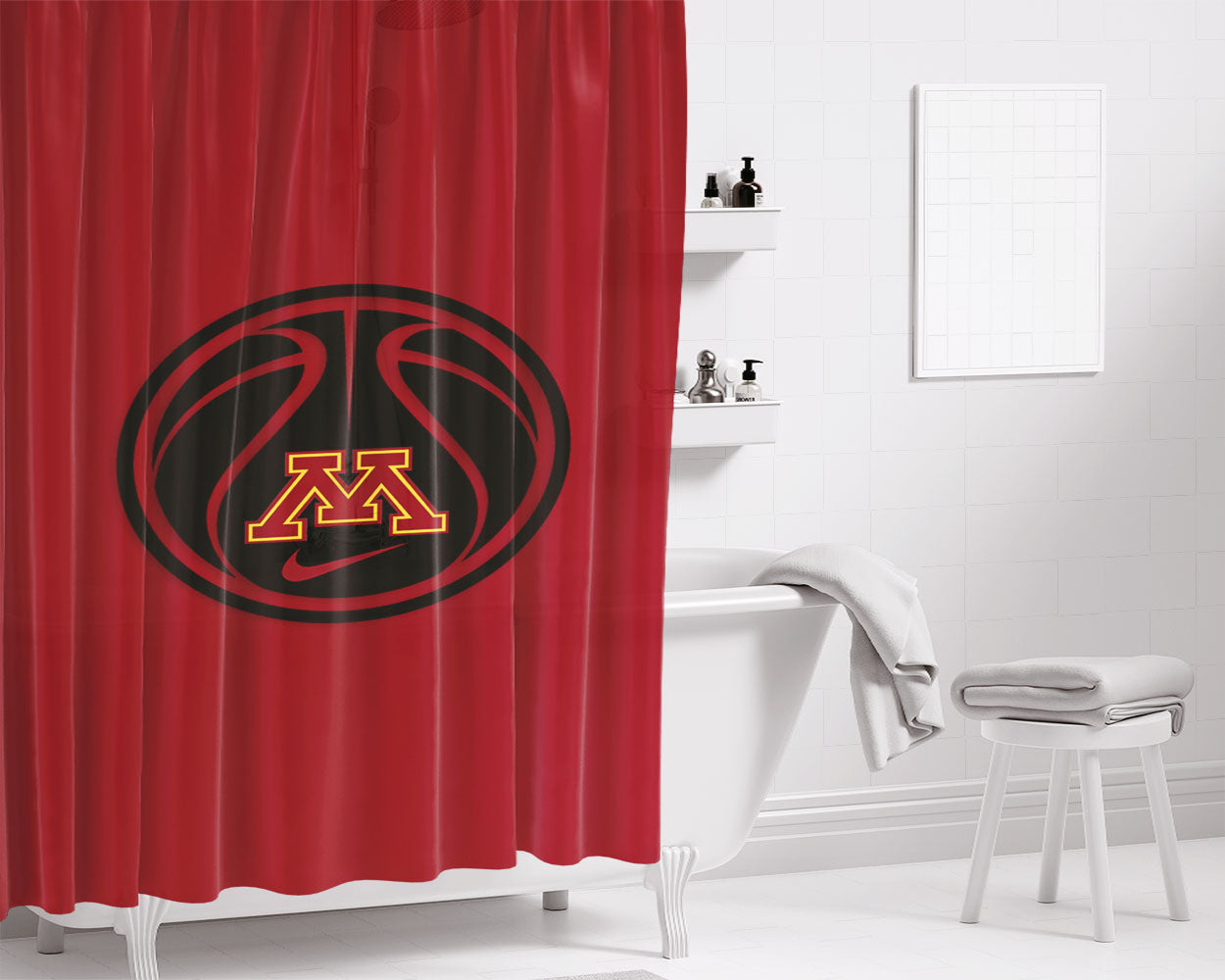 Minnesota Gophers Basketball Logo Bathroom Shower Curtain Fabric Waterproof | 66 X 72 Inch
