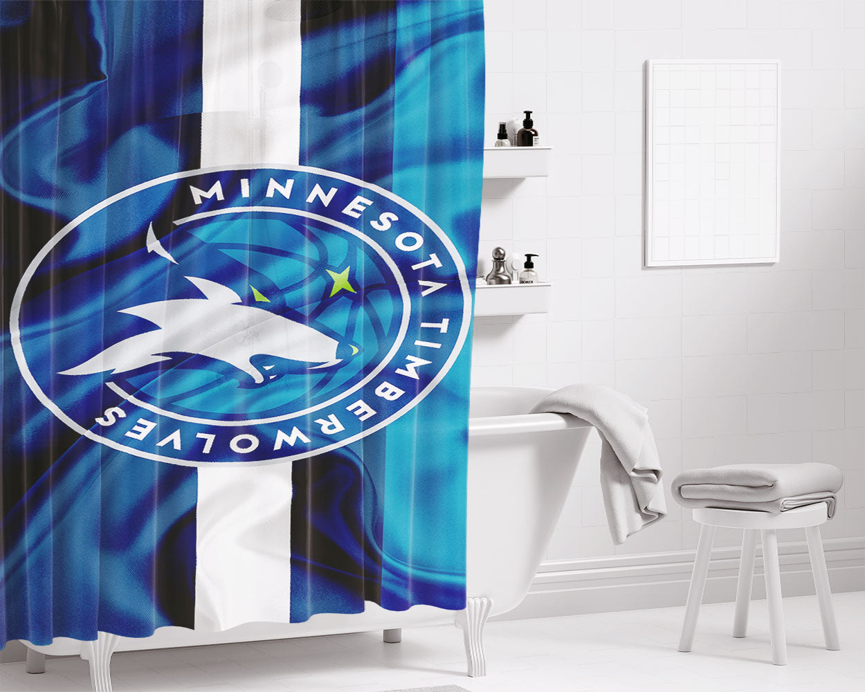 Minnesota Timberwolves Art Bathroom Shower Curtain Fabric Waterproof | 66 X 72 Inch