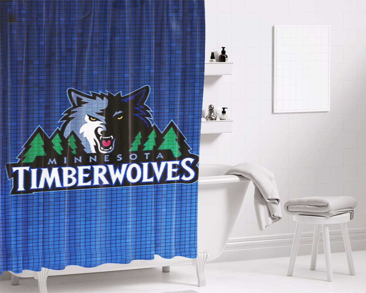Minnesota Timberwolves Basketball Bathroom Shower Curtain Fabric Waterproof | 66 X 72 Inch
