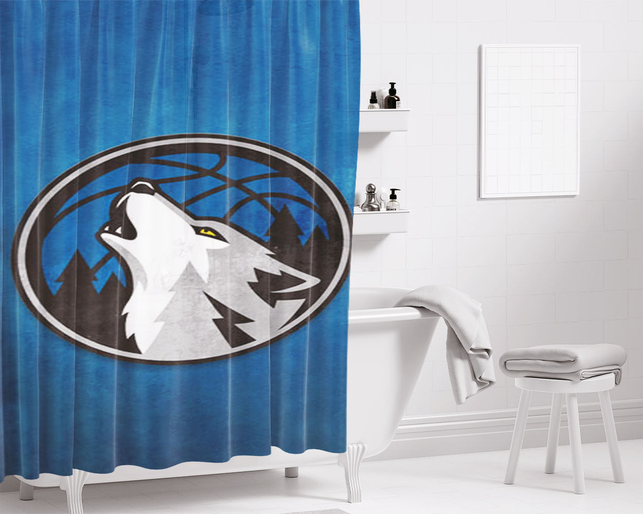 Minnesota Timberwolves Blue Bathroom Shower Curtain Fabric Waterproof | 66 X 72 Inch