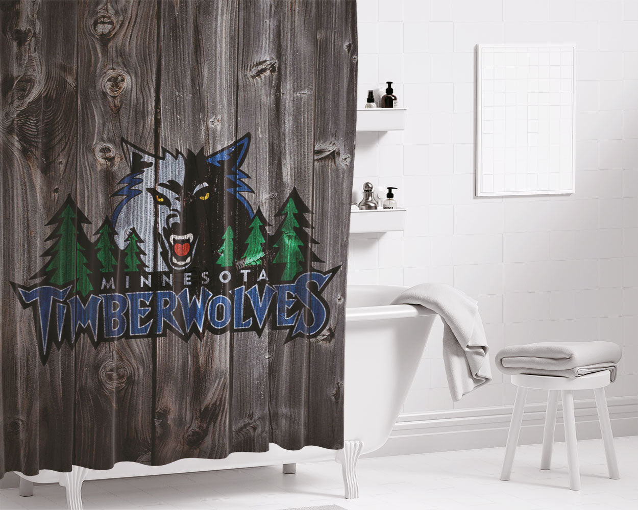 Minnesota Timberwolves Grey Wo Bathroom Shower Curtain Fabric Waterproof | 66 X 72 Inch