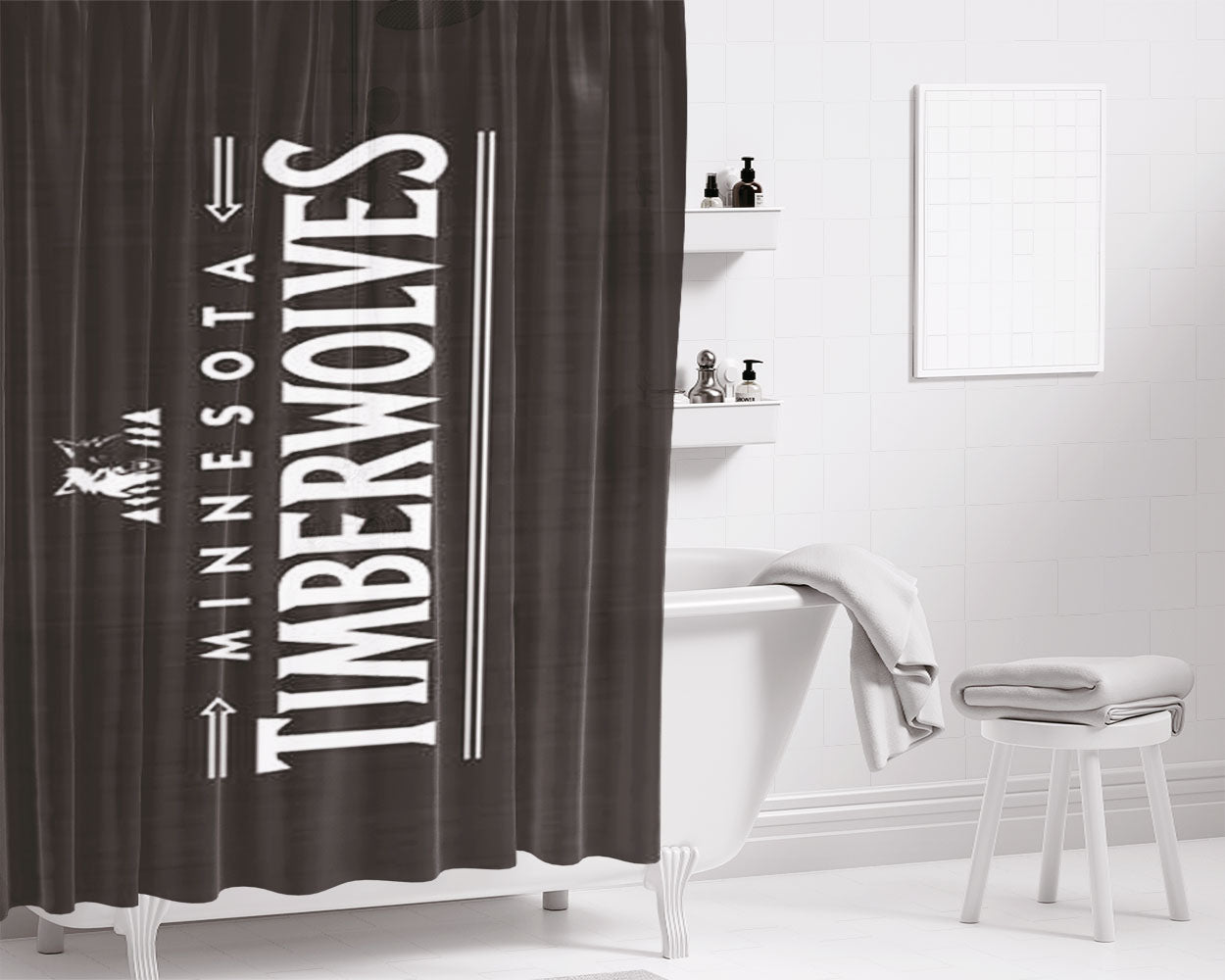Minnesota Timberwolves Logo Bathroom Shower Curtain Fabric Waterproof | 66 X 72 Inch