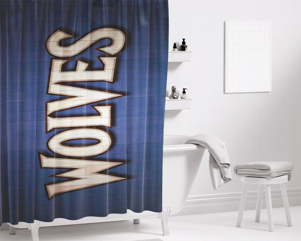 Minnesota Timberwolves Text Bathroom Shower Curtain Fabric Waterproof | 66 X 72 Inch