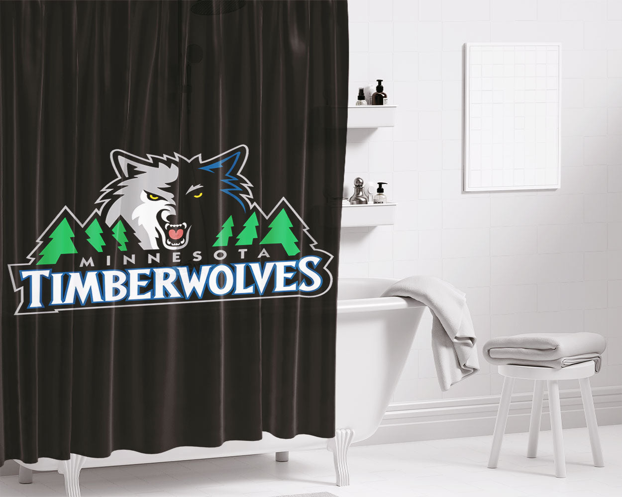 Minnesota Timberwolves Bathroom Shower Curtain Fabric Waterproof | 66 X 72 Inch