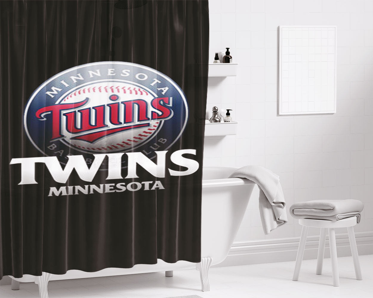 Minnesota Twins Baseball Logo Bathroom Shower Curtain Fabric Waterproof | 66 X 72 Inch