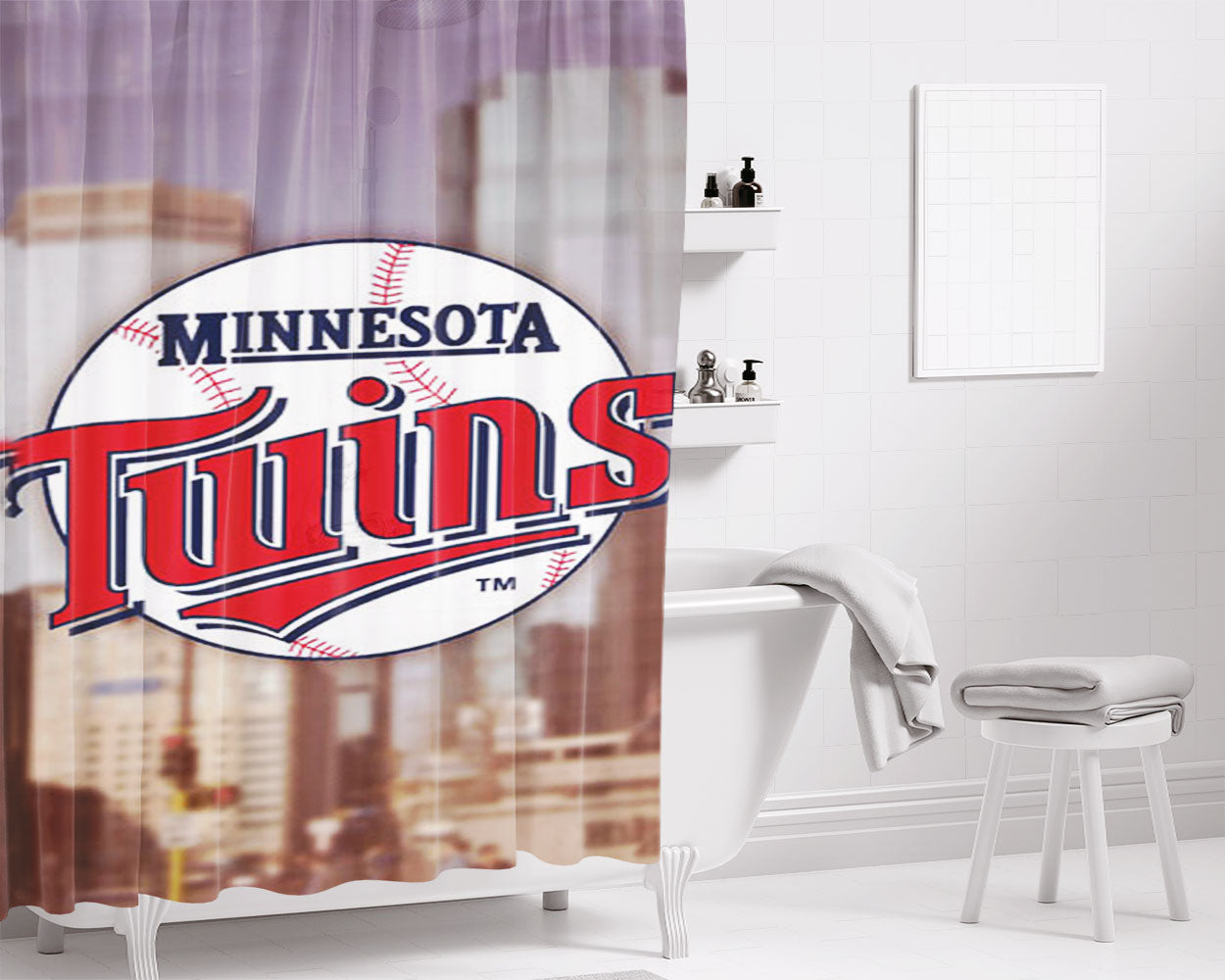 Minnesota Twins In City Bathroom Shower Curtain Fabric Waterproof | 66 X 72 Inch