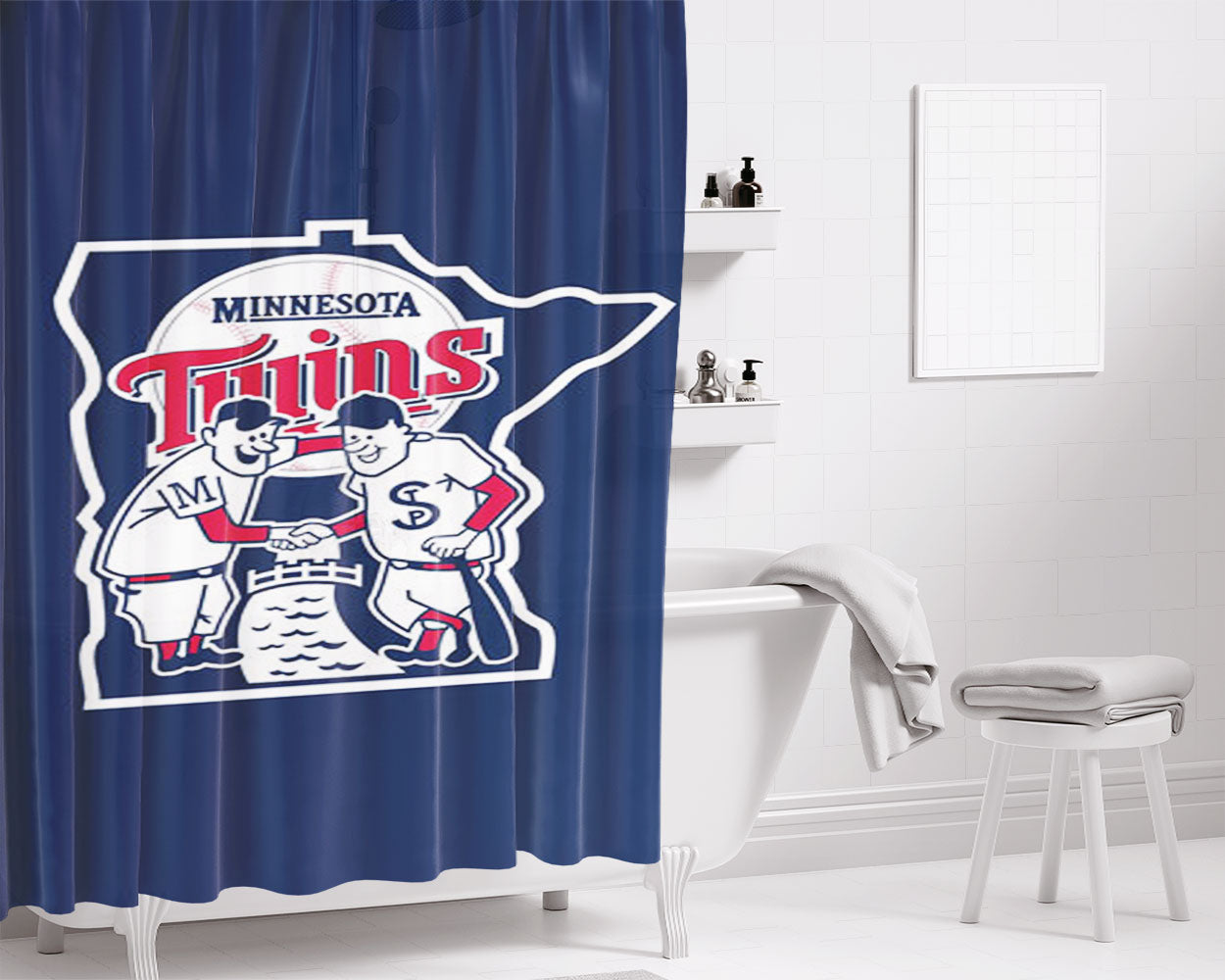 Minnesota Twins Logo Bathroom Shower Curtain Fabric Waterproof | 66 X 72 Inch